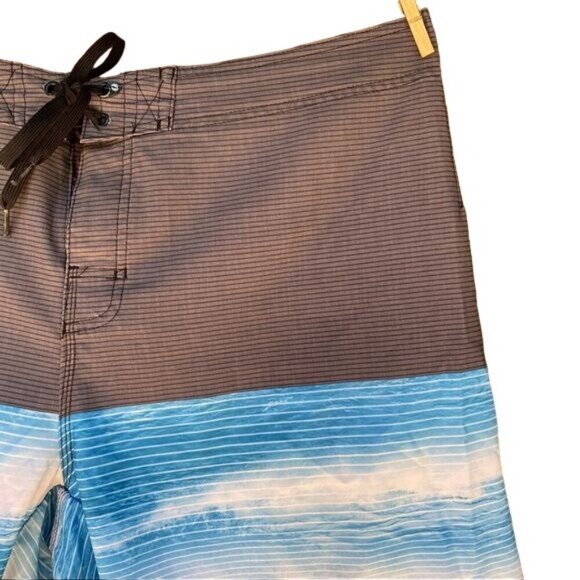 Hang Ten Board Blue Water White Grey Swim Trunks Shorts Size 38 - Picture 5 of 15